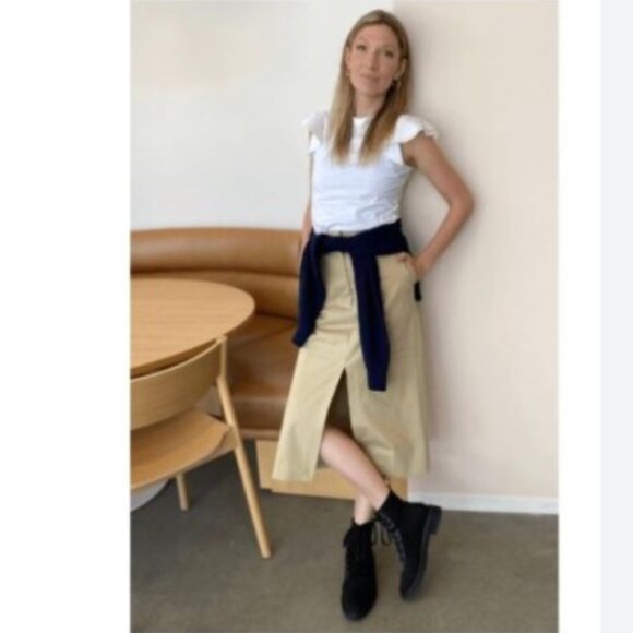 G Label Alexandra Trouser Khaki Canvas Midi Slit Skirt - Picture 9 of 9